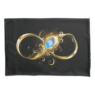 Infinity with Golden Peacock Feather Pillowcase