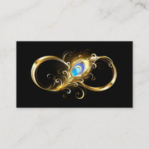 Infinity with Golden Peacock Feather Place Card