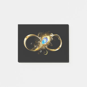 Infinity with Golden Peacock Feather Post-it Notes