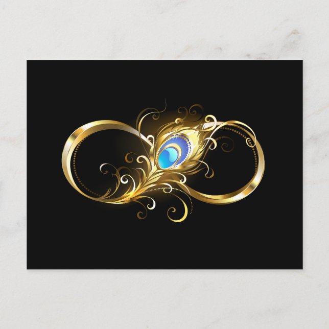 Infinity with Golden Peacock Feather Postcard (Front)