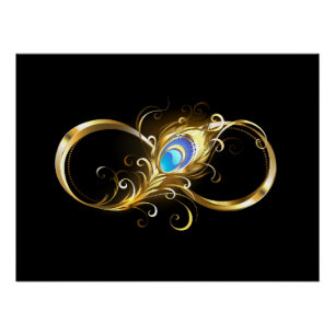 Infinity with Golden Peacock Feather Poster