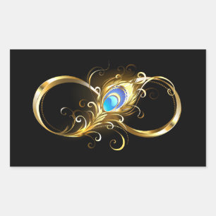 Infinity with Golden Peacock Feather Rectangular Sticker