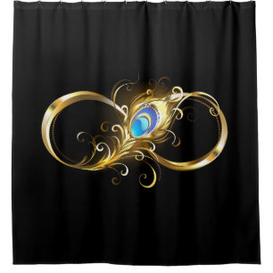 Infinity with Golden Peacock Feather Shower Curtain