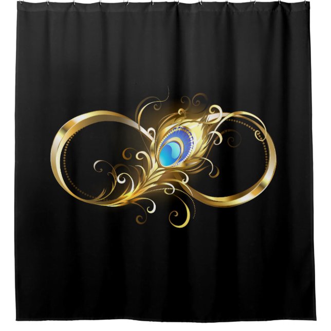 Infinity with Golden Peacock Feather Shower Curtain (Front)