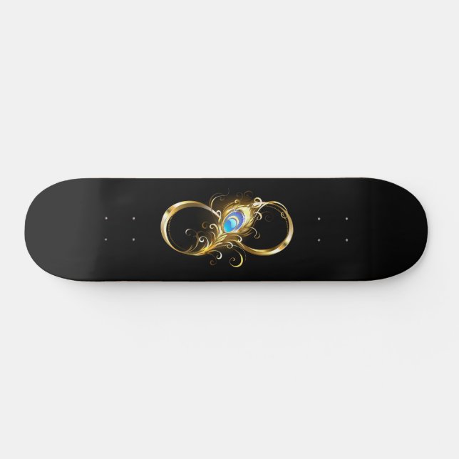 Infinity with Golden Peacock Feather Skateboard (Horz)