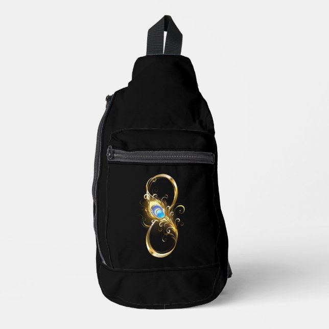Infinity with Golden Peacock Feather Sling Bag (Front)