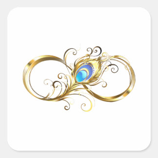 Infinity with Golden Peacock Feather Square Sticker