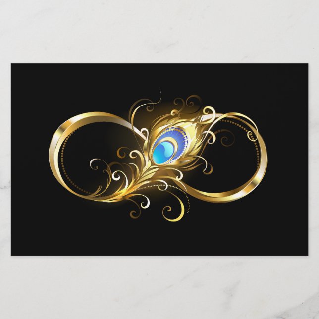 Infinity with Golden Peacock Feather Stationery (Front)