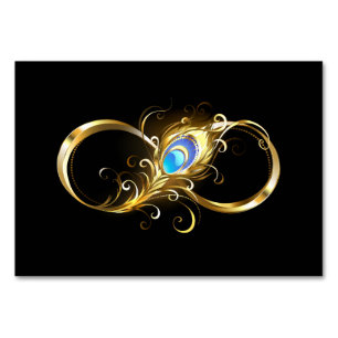 Infinity with Golden Peacock Feather Table Number