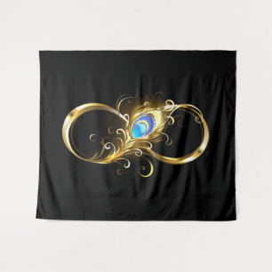 Infinity with Golden Peacock Feather Tapestry