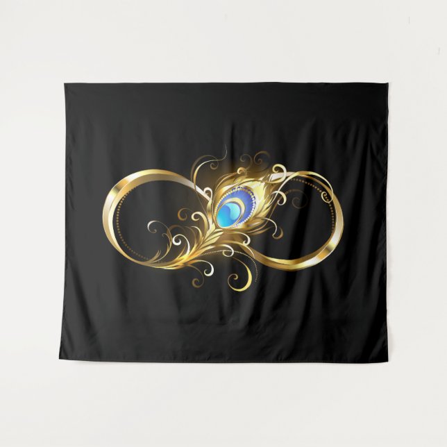 Infinity with Golden Peacock Feather Tapestry (Front (Horizontal))