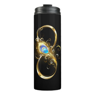 Infinity with Golden Peacock Feather Thermal Tumbler