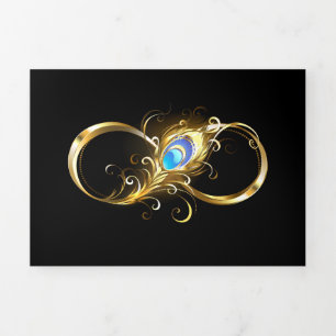 Infinity with Golden Peacock Feather Tri-Fold Holiday Card