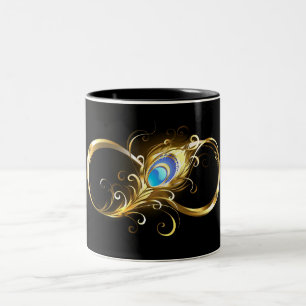 Infinity with Golden Peacock Feather Two-Tone Coffee Mug