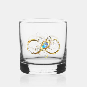 Infinity with Golden Peacock Feather Whiskey Glass