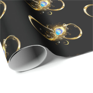 Infinity with Golden Peacock Feather Wrapping Paper