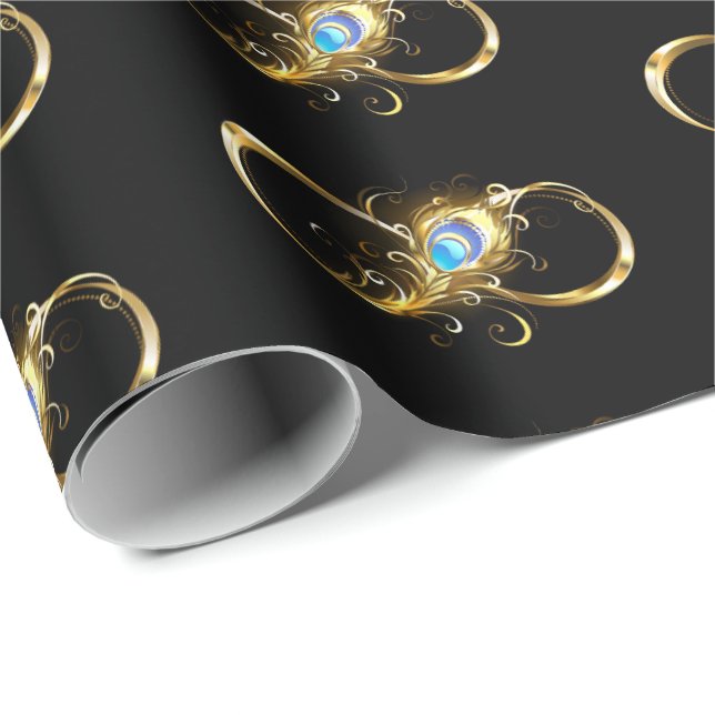 Infinity with Golden Peacock Feather Wrapping Paper (Roll Corner)