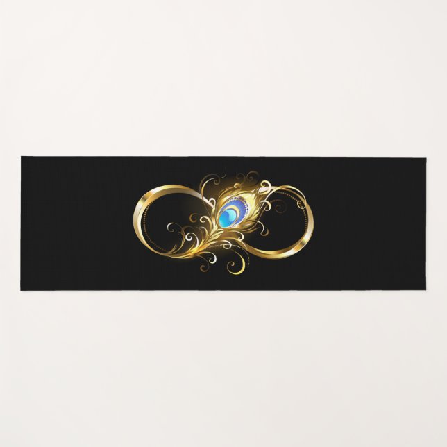Infinity with Golden Peacock Feather Yoga Mat (Front (Horizontal))