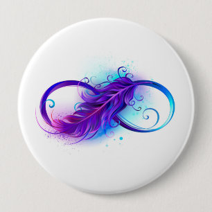 Infinity with Purple Feather 10 Cm Round Badge