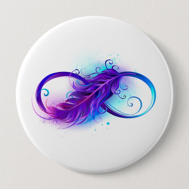 Infinity with Purple Feather 10 Cm Round Badge (Front)