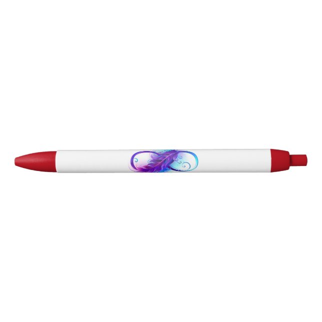 Infinity with Purple Feather Black Ink Pen (Front)