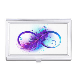 Infinity with Purple Feather Business Card Holder