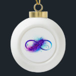Infinity with Purple Feather Ceramic Ball Christmas Ornament<br><div class="desc">Infinity symbol with a beautiful feather painted in purple and blue bright colours on white background.</div>