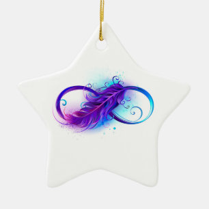 Infinity with Purple Feather Ceramic Ornament