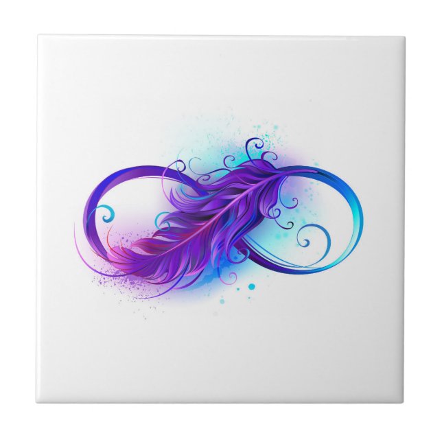 Infinity with Purple Feather Ceramic Tile (Front)