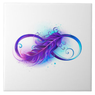 Infinity with Purple Feather Ceramic Tile