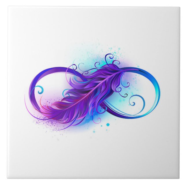 Infinity with Purple Feather Ceramic Tile (Front)