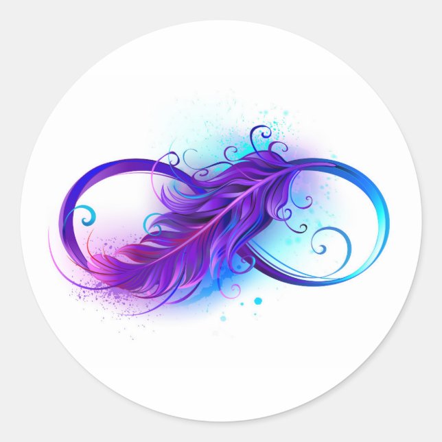 Infinity with Purple Feather Classic Round Sticker (Front)