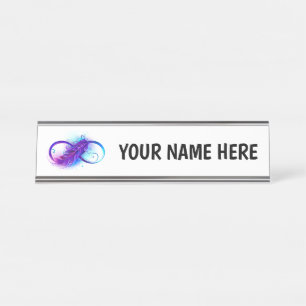 Infinity with Purple Feather Desk Name Plate