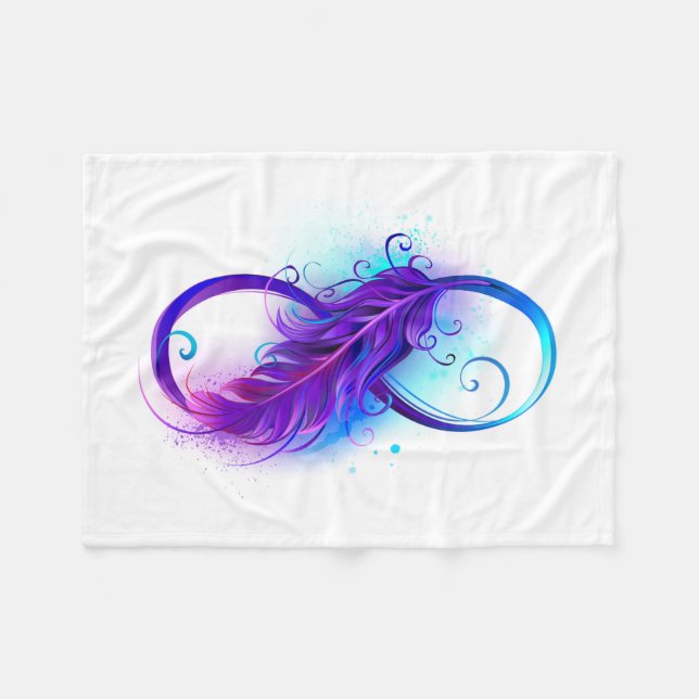 Infinity with Purple Feather Fleece Blanket (Front (Horizontal))