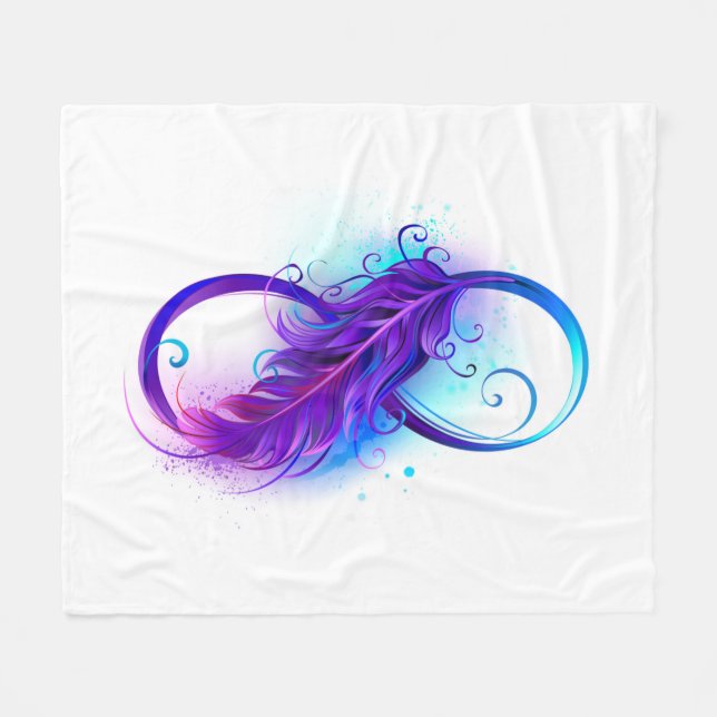 Infinity with Purple Feather Fleece Blanket (Front (Horizontal))