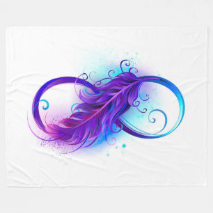 Infinity with Purple Feather Fleece Blanket