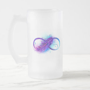 Infinity with Purple Feather Frosted Glass Beer Mug