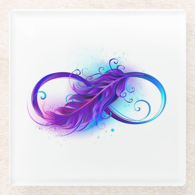 Infinity with Purple Feather Glass Coaster (Front)