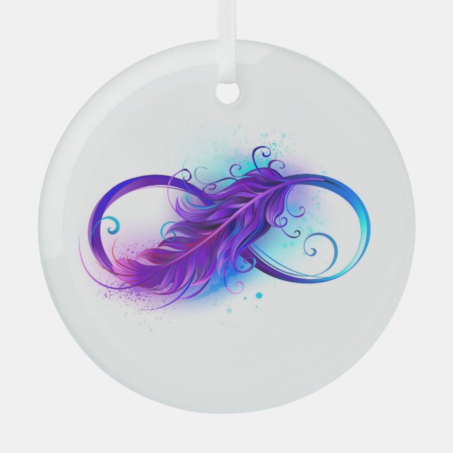 Infinity with Purple Feather Glass Tree Decoration (Front)