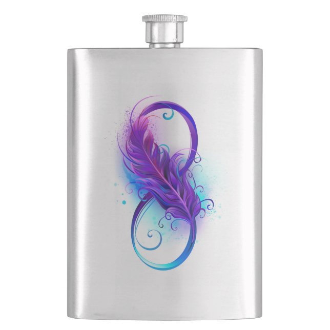 Infinity with Purple Feather Hip Flask (Front)