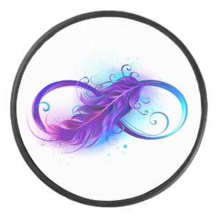 Infinity with Purple Feather Hockey Puck