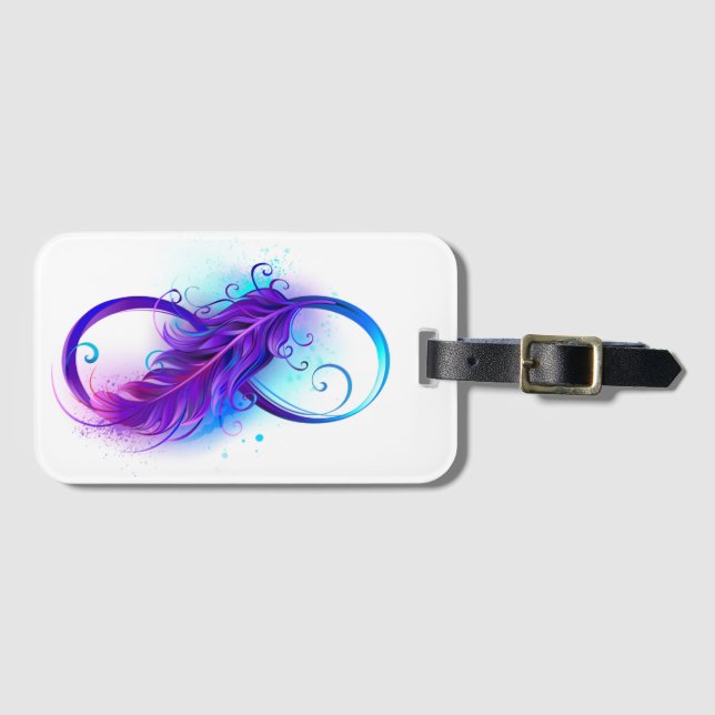 Infinity with Purple Feather Luggage Tag (Front Horizontal)