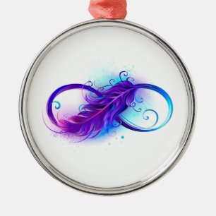 Infinity with Purple Feather Metal Ornament