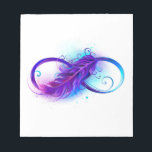 Infinity with Purple Feather Notepad<br><div class="desc">Infinity symbol with a beautiful feather painted in purple and blue bright colours on white background.</div>