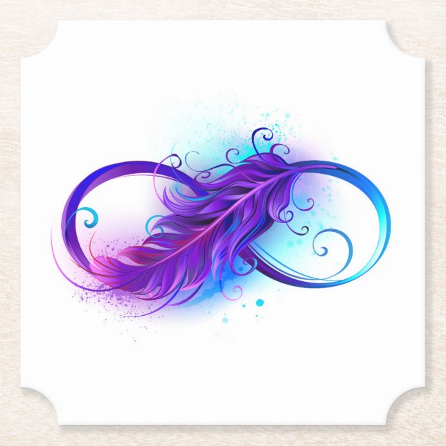 Infinity with Purple Feather Paper Coaster (Front)