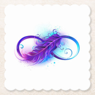 Infinity with Purple Feather Paper Coaster