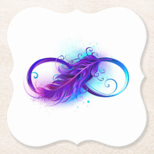 Infinity with Purple Feather Paper Coaster