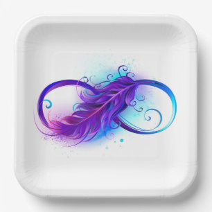 Infinity with Purple Feather Paper Plate