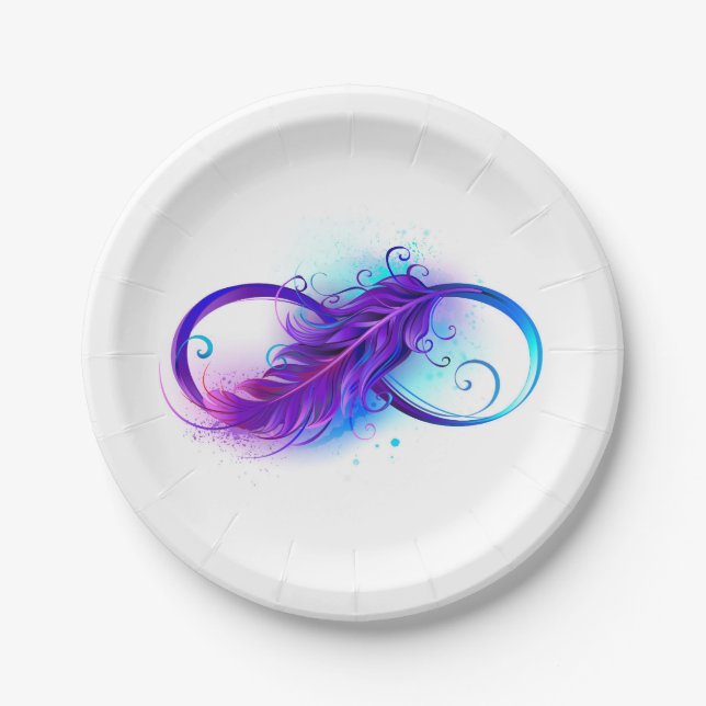 Infinity with Purple Feather Paper Plate (Front)