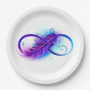 Infinity with Purple Feather Paper Plate